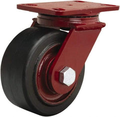 Hamilton - 6" Diam x 3" Wide x 7-1/2" OAH Top Plate Mount Swivel Caster - Rubber Mold on Cast Iron, 680 Lb Capacity, Straight Roller Bearing, 4-1/2 x 6-1/2" Plate - Caliber Tooling