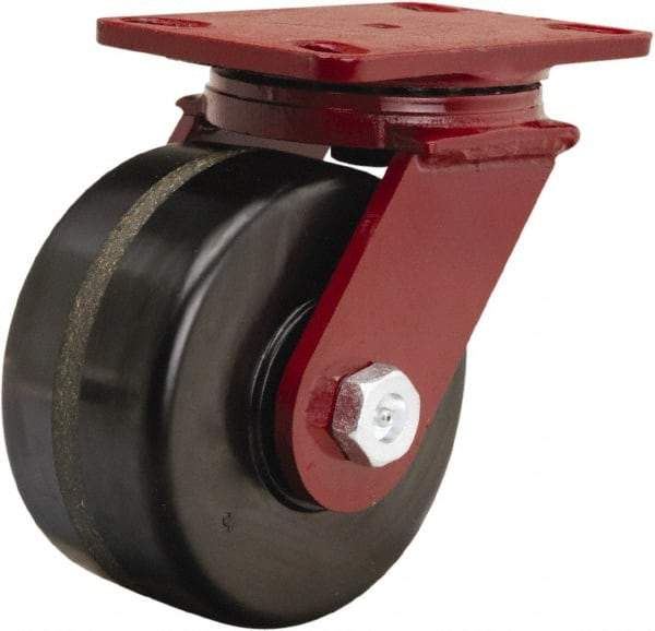 Hamilton - 6" Diam x 3" Wide x 7-1/2" OAH Top Plate Mount Swivel Caster - Phenolic, 2,000 Lb Capacity, Tapered Roller Bearing, 4-1/2 x 6-1/2" Plate - Caliber Tooling