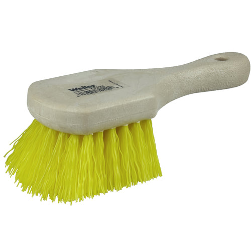 8″ Utility Scrub Brush, Yellow Polypropylene Fill, Short Handle, Foam Block - Caliber Tooling