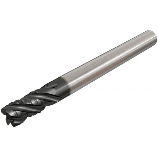 Iscar - 1" Diam, 2" LOC, 4 Flute Solid Carbide 45° Corner Chamfer Roughing End Mill - TiAlN Finish, 6" OAL, 1" Shank Diam, Single End, Extended Reach, 38° Helix - Caliber Tooling