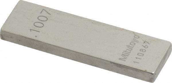 Mitutoyo - 0.1007" Rectangular Steel Gage Block - Accuracy Grade 0, Includes Certificate of Inspection - Caliber Tooling