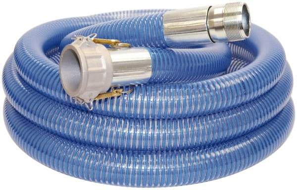 Alliance Hose & Rubber - -40 to 150°F, 4" Inside x 4-1/2" Outside Diam, PVC Liquid Suction & Discharge Hose - Transparent Blue, 20' Long, 29 Vacuum Rating, 55 psi Working Pressure - Caliber Tooling