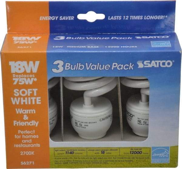 Value Collection - 18 Watt Fluorescent Residential/Office Medium Screw Lamp - 2,700°K Color Temp, 1,200 Lumens, T2, 12,000 hr Avg Life - Caliber Tooling