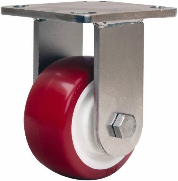 Hamilton - 4" Diam x 2" Wide x 5-5/8" OAH Top Plate Mount Rigid Caster - Polyurethane Mold on Polypropylene, 750 Lb Capacity, Delrin Bearing, 4 x 4-1/2" Plate - Caliber Tooling