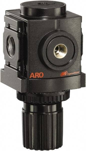 ARO/Ingersoll-Rand - 3/8 NPT Port, 113 CFM, Aluminum Compact Regulator - 0 to 140 psi Range, 250 Max psi Supply Pressure, 1/8" Gauge Port Thread, 2.705" Wide x 4.772" High - Caliber Tooling