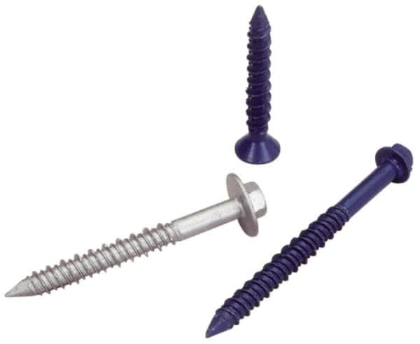 Elco - 3/16" Diam, 4" Length Under Head, Hex Drive, Concrete Screw & Masonry Fastener - Steel, Blue StalGard Finish, Includes 5/16" Drill Bit - Caliber Tooling