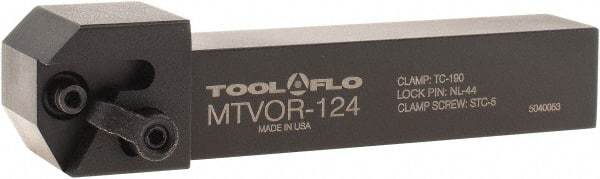 Tool-Flo - External Thread, Right Hand Cut, 3/4" Shank Width x 3/4" Shank Height Indexable Threading Toolholder - 4-1/2" OAL, T.MA/C 43 Insert Compatibility, MTVO Toolholder, Series On-Edge - Caliber Tooling