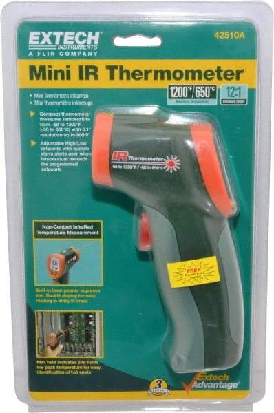 Extech - -50 to 650°C (-58 to 1200°F) Infrared Thermometer - 12:1 Distance to Spot Ratio - Caliber Tooling