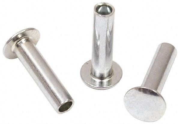 RivetKing - 0.1 to 0.17" Hole Diam, Round Head, Zinc Plated Steel, Semi Tubular Rivet - 5/16 Head Diam, 1/2" Length Under Head, 9/64 Body Diam - Caliber Tooling