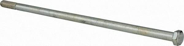 Made in North America - 1/2-13 UNC, 14" Length Under Head Hex Head Cap Screw - Partially Threaded, Grade 5 Steel, Zinc-Plated Finish, 3/4" Hex - Caliber Tooling