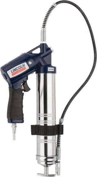 Lincoln - 6,000 Max psi, Flexible Air-Operated Grease Gun - 14-1 & 2 oz (Cartridge) & 16 oz (Bulk) Capacity, 1/8 Thread Outlet, Bulk & Cartridge Fill, Includes Advanced Vent Valve with Filler Nipple - Caliber Tooling