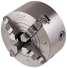 Bison - 4 Jaws, 8" Diam, Combination Independent & Self Centering Manual Lathe Chuck - Plain Back Mount Spindle, Reversible, 2,000 Max RPM, 2.17" Through Hole Diam, Cast Iron - Caliber Tooling