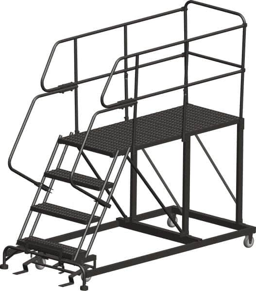 Ballymore - 108" 7 Step Single Entry Work Platform - Rolling Work Platform, 800 Lb Capacity, 70" Platform Height, 33" Base Width x 97" Base Depth, Heavy-Duty Serrated Grating - Caliber Tooling