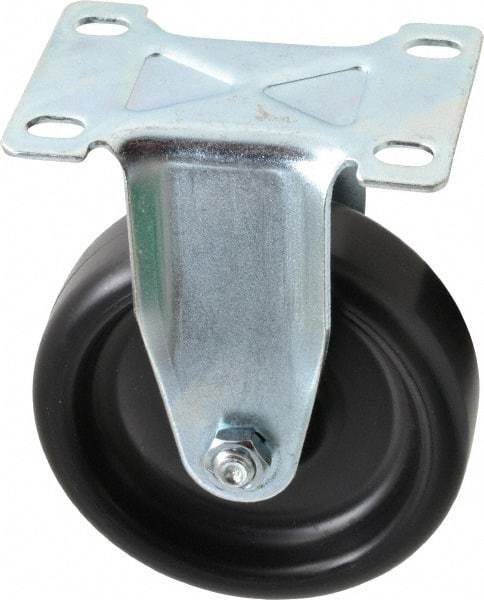 Shepherd - 4" Diam x 1-1/4" Wide x 5-1/4" OAH Top Plate Mount Rigid Caster - Polyolefin, 275 Lb Capacity, Plain Bearing, 2-5/8 x 3-3/4" Plate - Caliber Tooling