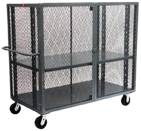 Jamco - 3,000 Lb Capacity, 2 Shelf, Steel Mesh Security Truck - 60" Long x 24" Wide x 57" High, 6" Diam Wheels - Caliber Tooling