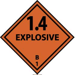 NMC - Accident Prevention Label - Legend: 1.4 Explosive B, English, Black & Orange, 4" Long x 4" High, Sign Muscle Finish - Caliber Tooling