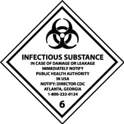 NMC - Infectious Substance - In Case of Damage or Leakage Immediately Notify Public Authority in U.S.A. - Notify: Director... DOT Shipping Label - 4" High x 4" Wide - Caliber Tooling