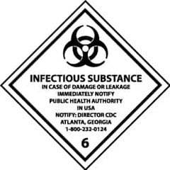 NMC - Infectious Substance - In Case of Damage or Leakage Immediately Notify Public Authority in U.S.A. - Notify: Director... DOT Shipping Label - 4" High x 4" Wide - Caliber Tooling