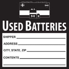 NMC - Hazardous Materials Label - Legend: Used Batteries, English, Black & White, 6" Long x 6" High, Sign Muscle Finish - Caliber Tooling