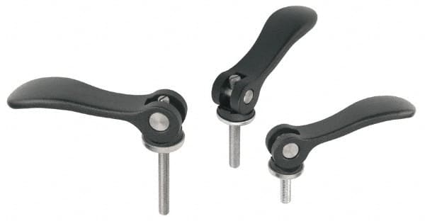 KIPP - 1/4-20, 0.59" Hub Diam, Black Powder Coat Cast Aluminum Adjustable Clamping Handle - 0.78" Stud Length - Caliber Tooling