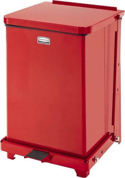 Rubbermaid - 7 Gal Square Unlabeled Trash Can - 17" High x 12" Long x 12" Wide, Red, Stainless Steel - Caliber Tooling