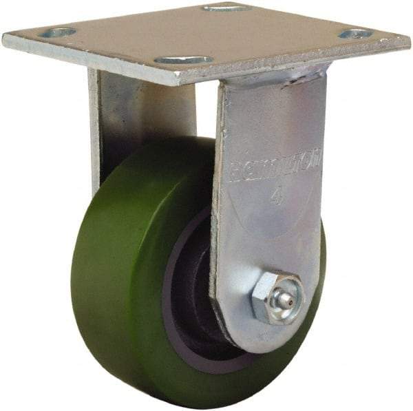 Hamilton - 4" Diam x 1-1/2" Wide x 5-5/8" OAH Top Plate Mount Rigid Caster - Polyurethane Mold onto Cast Iron Center, 550 Lb Capacity, Straight Roller Bearing, 4 x 4-1/2" Plate - Caliber Tooling