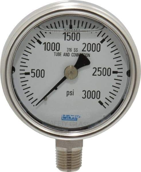 Wika - 2-1/2" Dial, 1/4 Thread, 0-3,000 Scale Range, Pressure Gauge - Lower Connection Mount, Accurate to 2-1-2% of Scale - Caliber Tooling