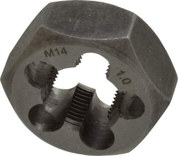 Interstate - M14x1.00 Metric Fine Thread, 1-1/16" Hex, Right Hand Thread, Hex Rethreading Die - Carbon Steel, 1/2" Thick - Exact Industrial Supply