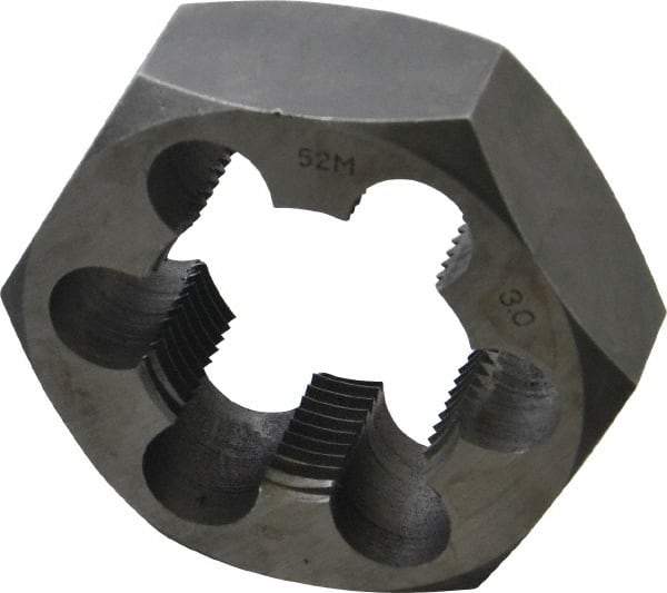 Interstate - M52x3.00 Metric Fine Thread, 3-1/2" Hex, Right Hand Thread, Hex Rethreading Die - Carbon Steel, 1-1/4" Thick - Exact Industrial Supply