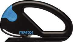 Martor USA - Fixed Safety Cutter - 1-11/16" Carbon Steel Blade, Black & Blue Polycarbonate Handle, 1 Blade Included - Caliber Tooling