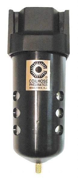 Coilhose Pneumatics - 3/8" Port, 7" High, FRL Filter with Polycarbonate Bowl & Manual Drain - 150 Max psi, 120°F Max, 8.5 oz Bowl Capacity - Caliber Tooling