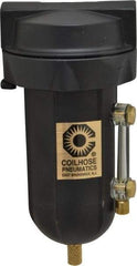 Coilhose Pneumatics - 1/4" Port, 5" High, FRL Filter with Aluminum Bowl & Manual Drain - 250 Max psi, 250°F Max, 4 oz Bowl Capacity - Caliber Tooling