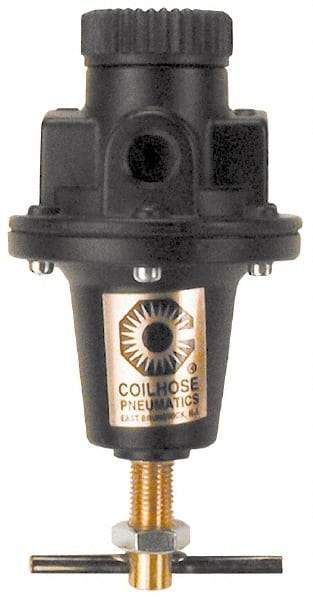 Coilhose Pneumatics - 3/8 NPT Port, 40 CFM, Cast Aluminum Heavy-Duty T-Handle Regulator - 0 to 60 psi Range, 250 Max psi Supply Pressure, 1/4" Gauge Port Thread, 3" Wide x 5-1/2" High - Caliber Tooling