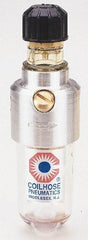 Coilhose Pneumatics - 1/8 NPT Port, 250 Max psi, Miniature Lubricator - Metal Bowl, Cast Aluminum Body, 11 CFM, 250°F Max, 1-1/2" Wide x 5" High - Caliber Tooling