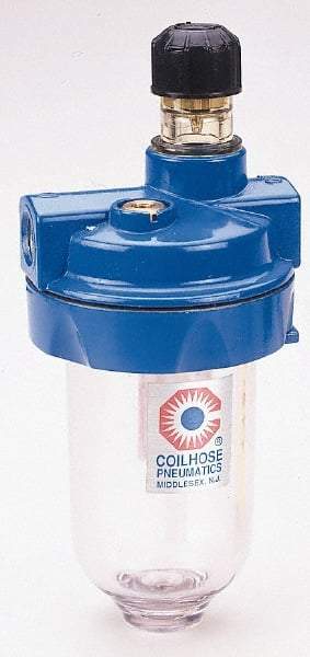 Coilhose Pneumatics - 1/2 NPT Port, 250 Max psi, Heavy-Duty Lubricator - Metal Bowl with Sight Glass, Cast Aluminum Body, 55 CFM, 250°F Max, 3-1/2" Wide x 8" High - Caliber Tooling