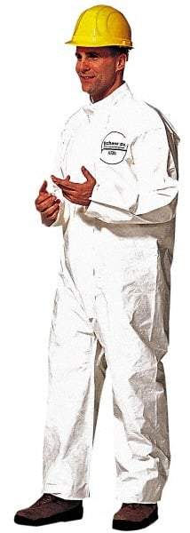 Dupont - Size 2XL Saranex Chemical Resistant Coveralls - White, Zipper Closure, Open Cuffs, Open Ankles, Bound Seams - Caliber Tooling