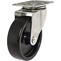 Swivel Top Plate Caster: Polypropylene, 4″ Wheel Dia, 1-1/4″ Wheel Width, 247 lb Capacity, 5″ OAH 2.5″ Plate Length, 3.69″ Plate Width, No Brake