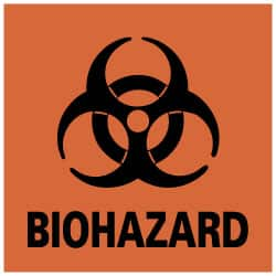 Sign: Square, ″Biohazard″ Paper, Adhesive Backed, 3″ High