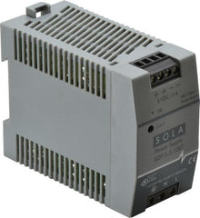 Sola/Hevi-Duty - 100 Watt, 5 Amp, 264 VAC, 375 VDC Input, 5 to 6 VDC Output, DIN Rail Power Supply - Screw Terminal Connection, 1 Output, 1.77 Inch Wide x 3.58 Inch Deep x 2.95 Inch High, Up to 80% Efficiency, 14 to 140°F, Green LED Display - Caliber Tooling