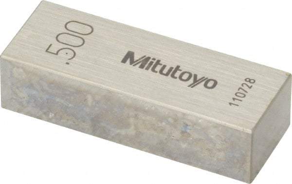 Mitutoyo - 0.5" Rectangular Steel Gage Block - Accuracy Grade AS-1, Includes Certificate of Inspection - Caliber Tooling