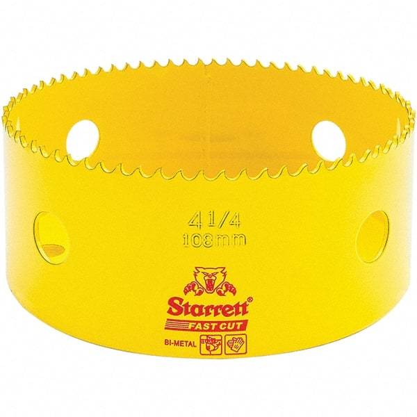 Starrett - 4-1/4" Diam, 1-5/8" Cutting Depth, Hole Saw - High Speed Steel Saw, Toothed Edge - Caliber Tooling