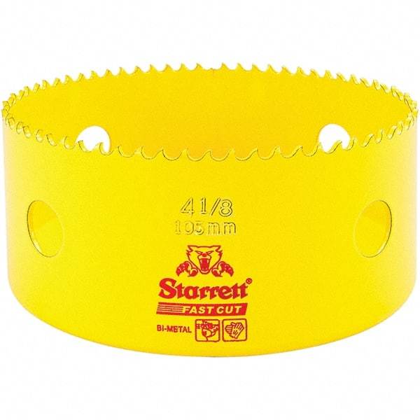 Starrett - 4-1/8" Diam, 1-5/8" Cutting Depth, Hole Saw - High Speed Steel Saw, Toothed Edge - Caliber Tooling