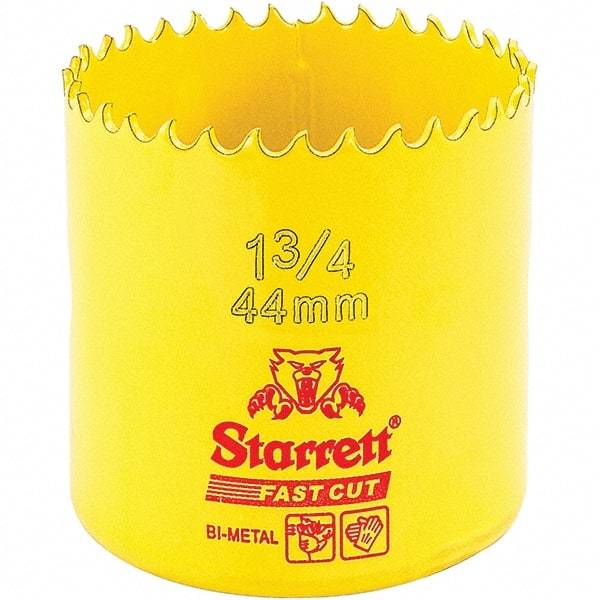 Starrett - 1-3/4" Diam, 1-5/8" Cutting Depth, Hole Saw - High Speed Steel Saw, Toothed Edge - Caliber Tooling