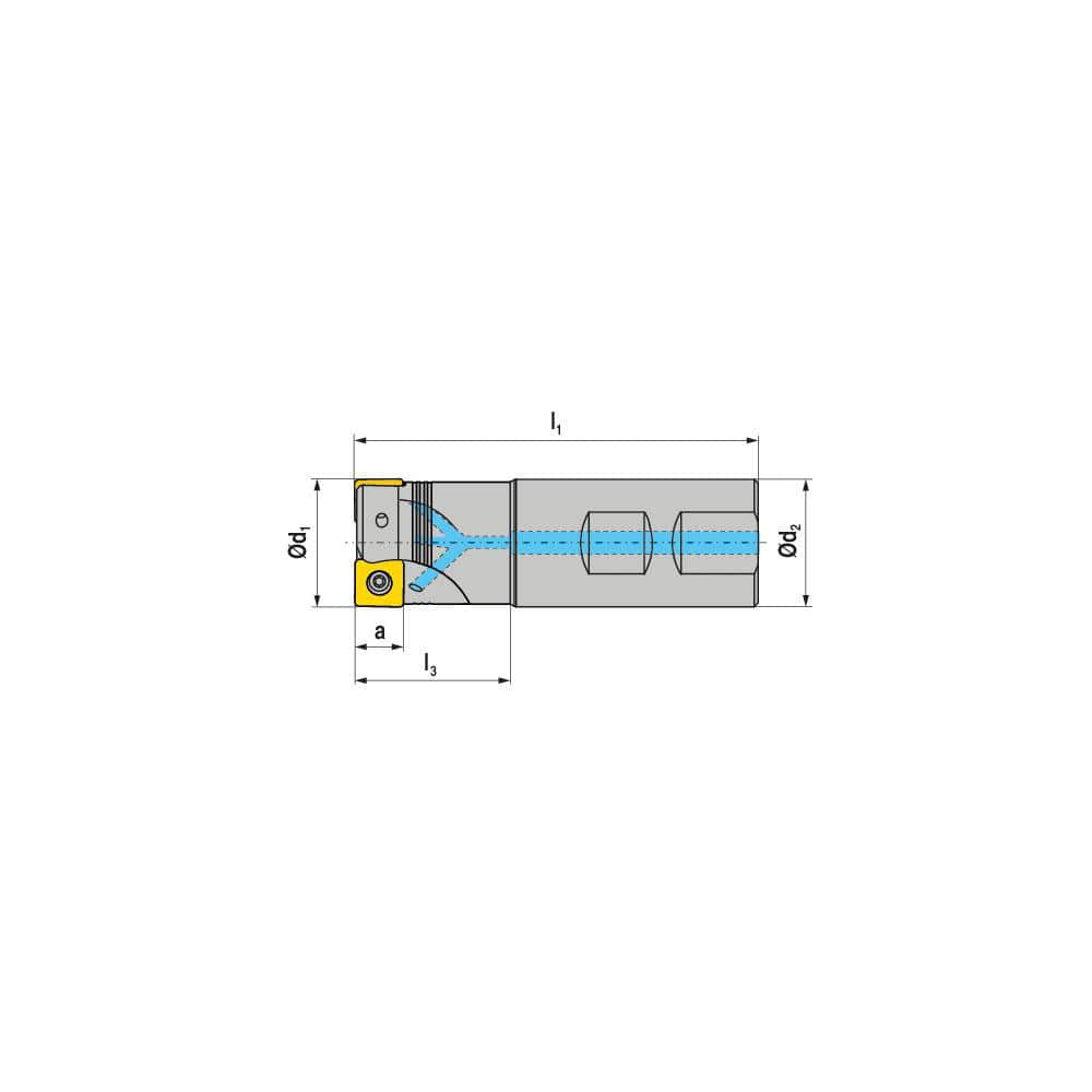 Indexable Square-Shoulder End Mill:  C491.125.R.0409B150EF,  1.2500'' Cut Dia,  0.2360'' Max Depth of Cut,  1.2500'' Shank Dia,  Weldon Flat Shank Uses  4,  Normal Pressure,