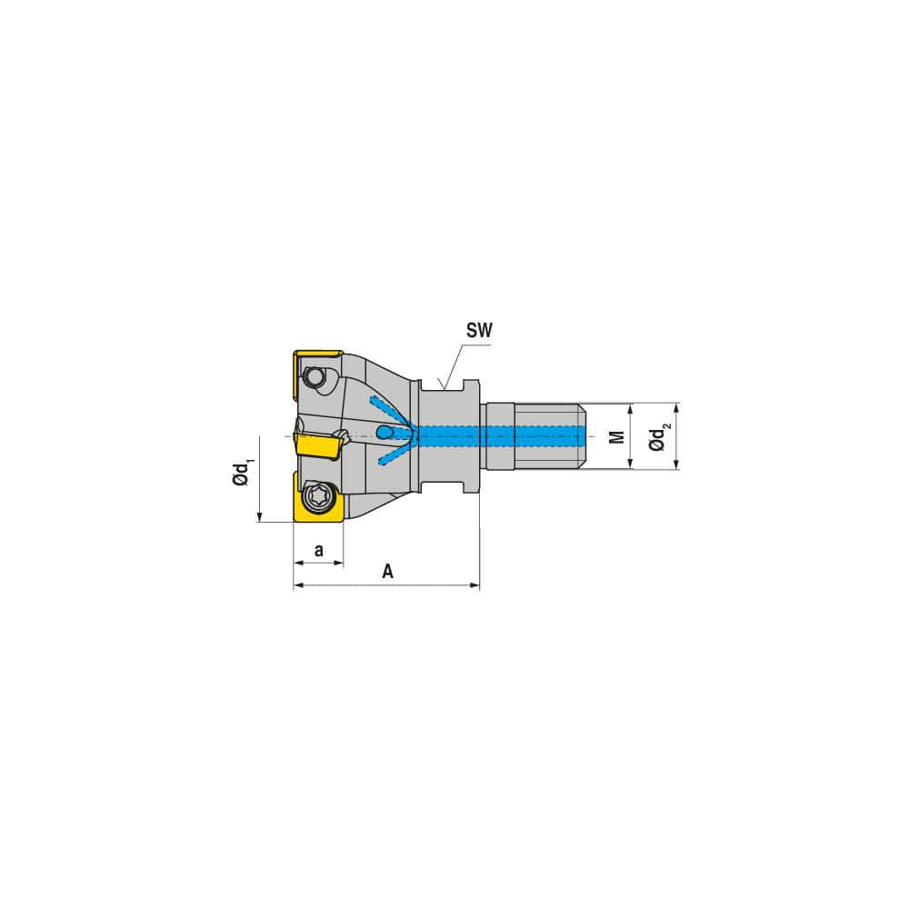 Indexable Square-Shoulder End Mill:  G490.125.R.04-09-150-F,  1.2500'' Cut Dia,  0.3150'' Max Depth of Cut,  16.0000'' Shank Dia,  16.00 mm Modular Connection,  Modular Shank Uses  4,  Normal Pressure,