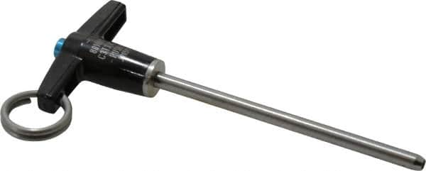 Jergens - 3/16" Diam, 3" Usable Length, T Handle, Push Button Quick Release Pin - 4-1/2" Overall Length, Grade 17-4 Stainless Steel, Passivated Finish - Caliber Tooling