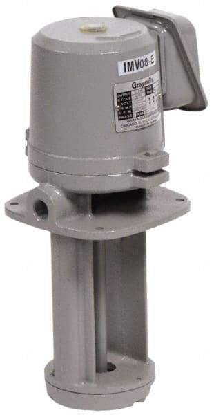 Graymills - 230/460 Volt, 3/4 hp, 3 Phase, 3,450 RPM, Cast Iron Immersion Machine Tool & Recirculating Pump - 45 GPM, 52 psi, 7-1/2" Long x 7-1/2" Mounting Flange Width, 21-1/16" Overall Height, Metric Thread, Aluminum Impeller - Caliber Tooling