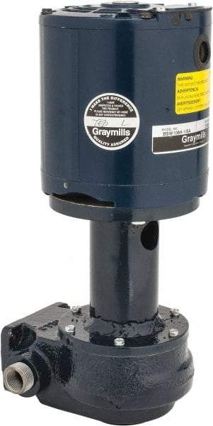 Graymills - 115 Volt, 1/6 hp, 1 Phase, 3,450 RPM, Cast Iron Flanged Outside Suction Machine Tool & Recirculating Pump - 3-3/4" Long x 2-1/2" Mounting Flange Width, NPT Thread, Glass Filled Celcon Impeller - Caliber Tooling