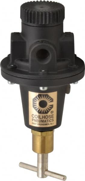 Coilhose Pneumatics - 1/4 NPT Port, 40 CFM, Cast Aluminum Tamper Proof Heavy-Duty T-Handle Regulator - 0 to 200 psi Range, 250 Max psi Supply Pressure, 1/4" Gauge Port Thread, 3" Wide x 5-1/2" High - Caliber Tooling