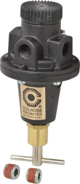 Coilhose Pneumatics - 1/4 NPT Port, 40 CFM, Cast Aluminum Tamper Proof Heavy-Duty T-Handle Regulator - 0 to 60 psi Range, 250 Max psi Supply Pressure, 1/4" Gauge Port Thread, 3" Wide x 5-1/2" High - Caliber Tooling